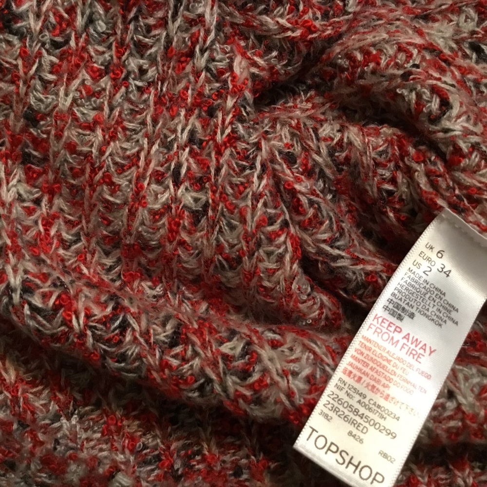 TOPSHOP gray red SOFT turtleneck SWEATER size XS/S - Picture 5 of 6